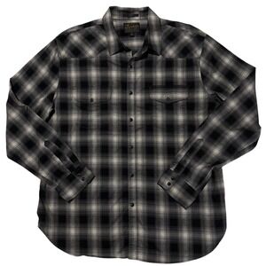Lucky Brand Size XL black gray shirt plaid western pearl snap grunge biker